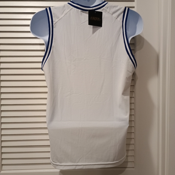 NWT Andrew Christian Men's White and Blue Sleeveless Muscle Shirt Size Medium - Picture 3 of 7